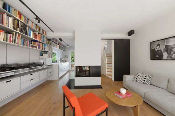 Living area with fireplace