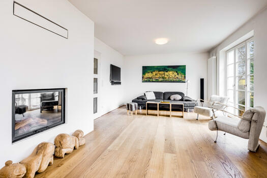 Large living area with fireplace