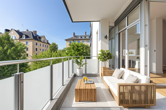Sonniger Balkon (virtuell möbliert)