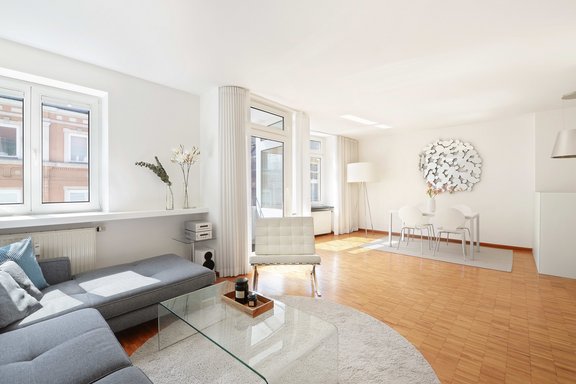 Sunny living room with balcony access