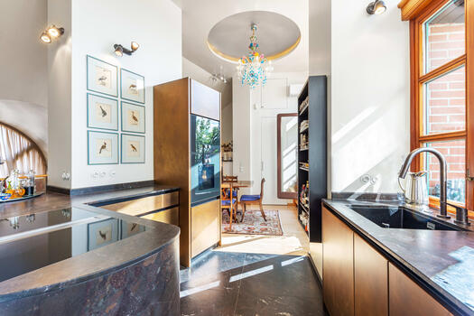 Natural stone and brass surfaces