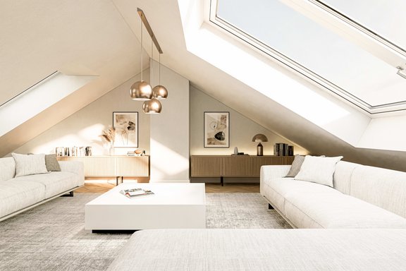 Wohn-Galerie mit Zugang zur Dachterrasse (Visualisierung)