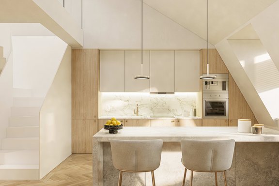 Koch-, Essbereich mit Luftraum zum 2. Dachgeschoss (Visualisierung)