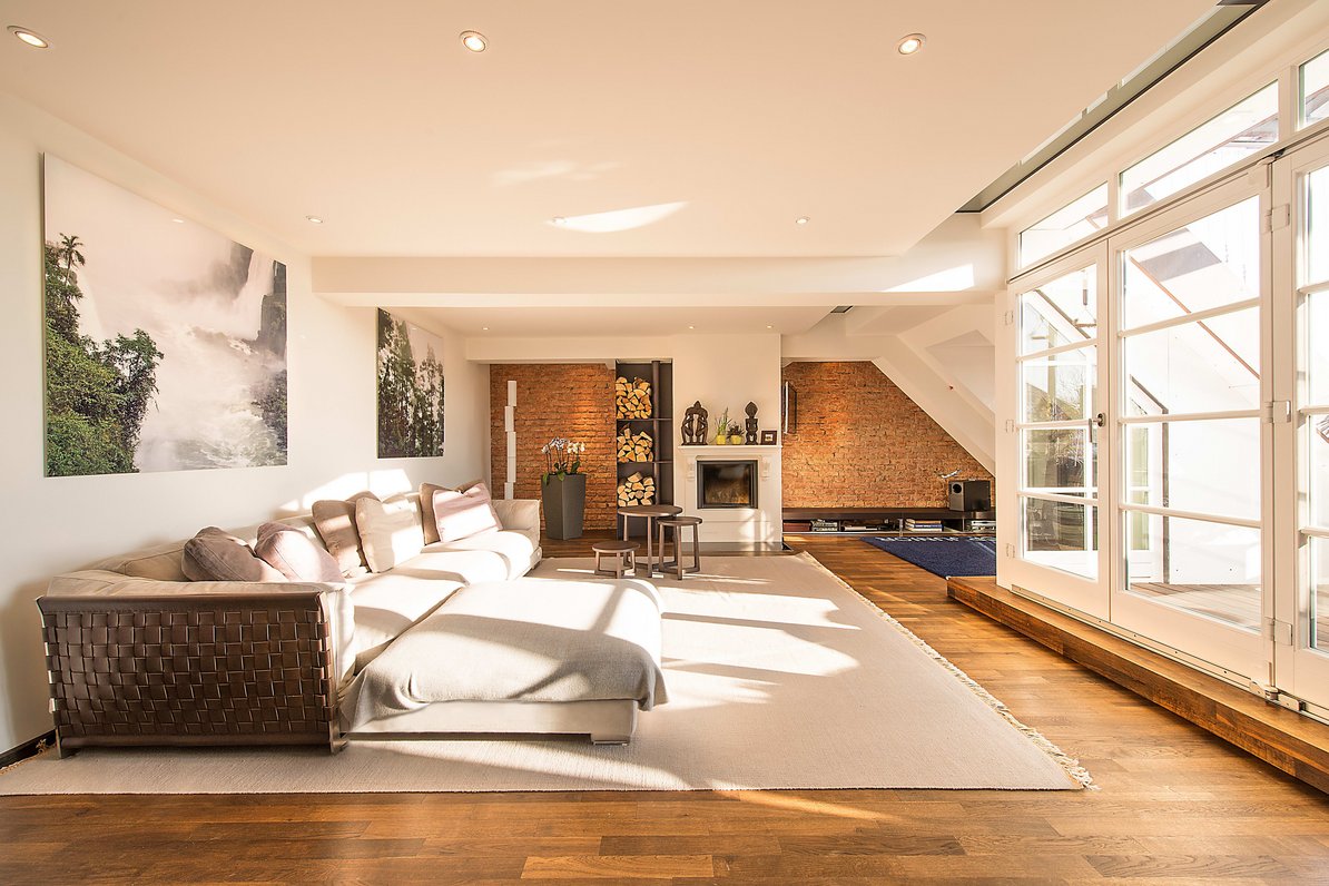 Living area with fireplace