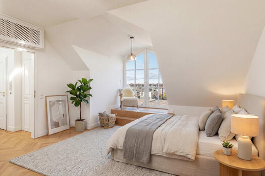 Bedroom with access to the roof terrace (virtually furnished)