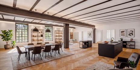 A spectacular, rare loft spanning approximately 222 m² with a historic “industrial vibe” in Haidhausen