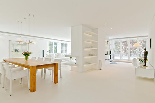 Light filled living and dining area