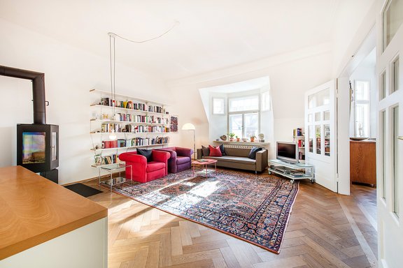 Living area with fireplace