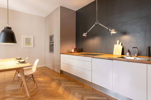 Modern fitted kitchen with lots of storage space