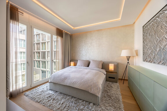 Bedroom with a view of the atrium