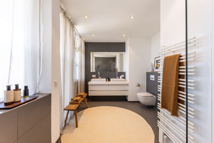 Spacious, bright master bathroom