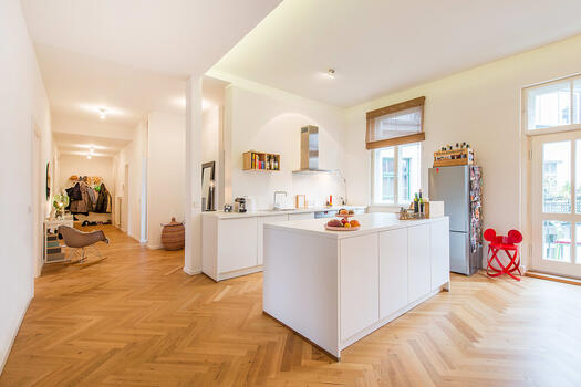 Kitchen with hallway