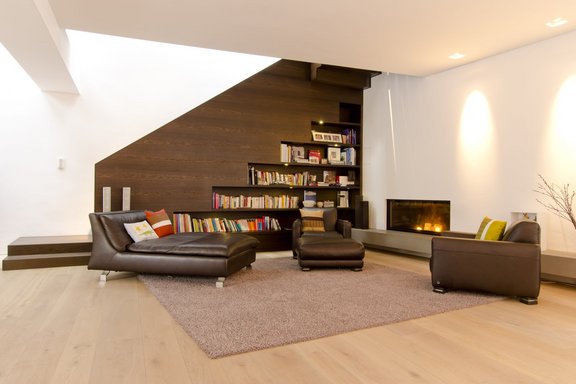Library with open fireplace