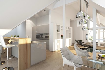 Loftartiges Wohnambiente-Einrichtung visualisiert