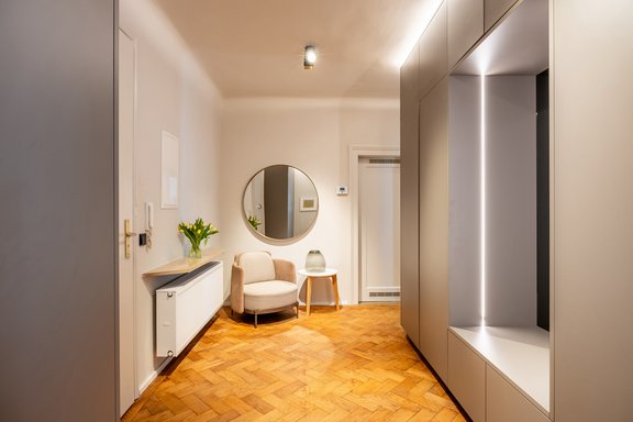 Hallway with custom fixtures