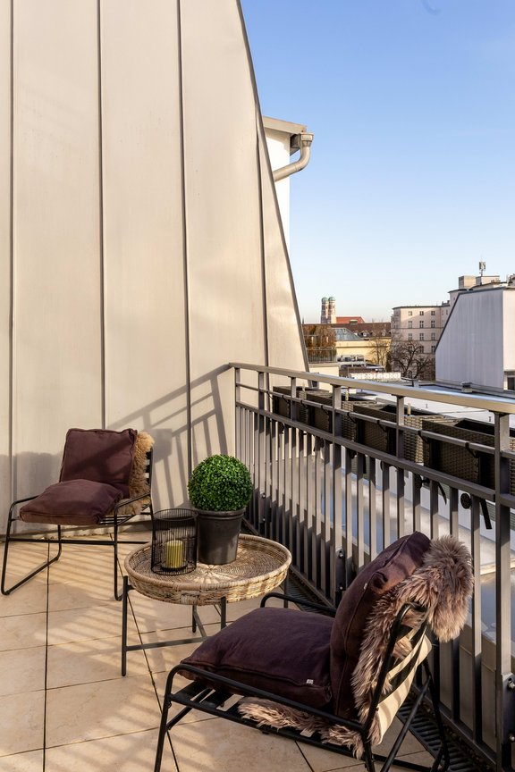 Large east-facing balcony with a view