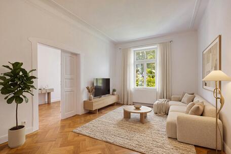 Urban Elegance: A stylishly renovated, move-in-ready apartment in an older building with a balcony