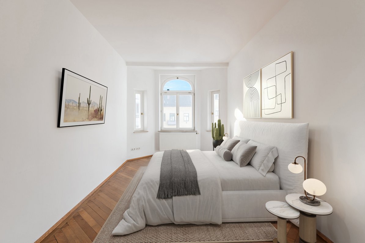 Bedroom with bay window (virtually furnished)