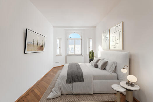 Bedroom with bay window (virtually furnished)