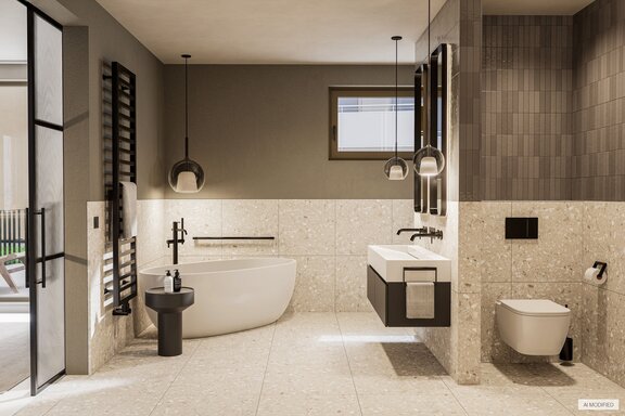 Elegantes Masterbad ensuite (Visualisierung)