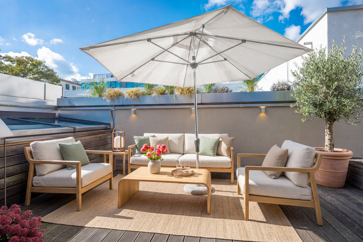 Dachterrasse mit Westausrichtung (virtuell möbliert)