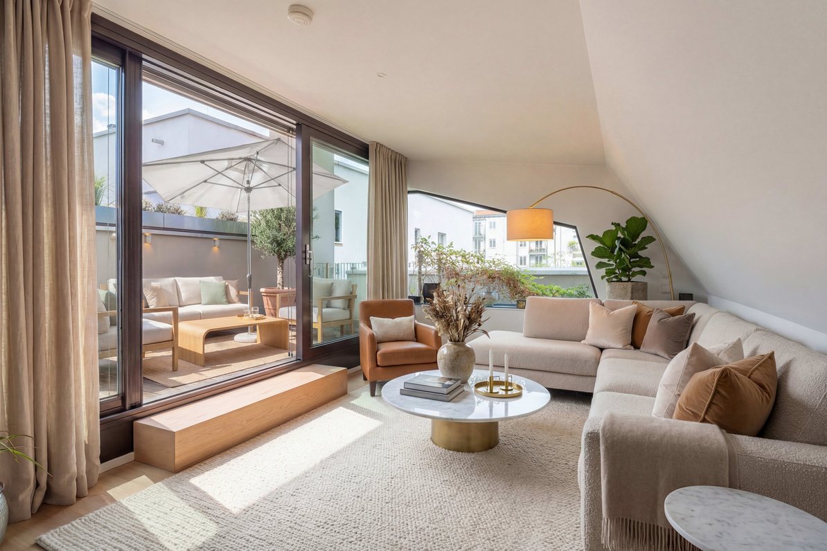 Living area with rooftop terrace (virtually furnished)