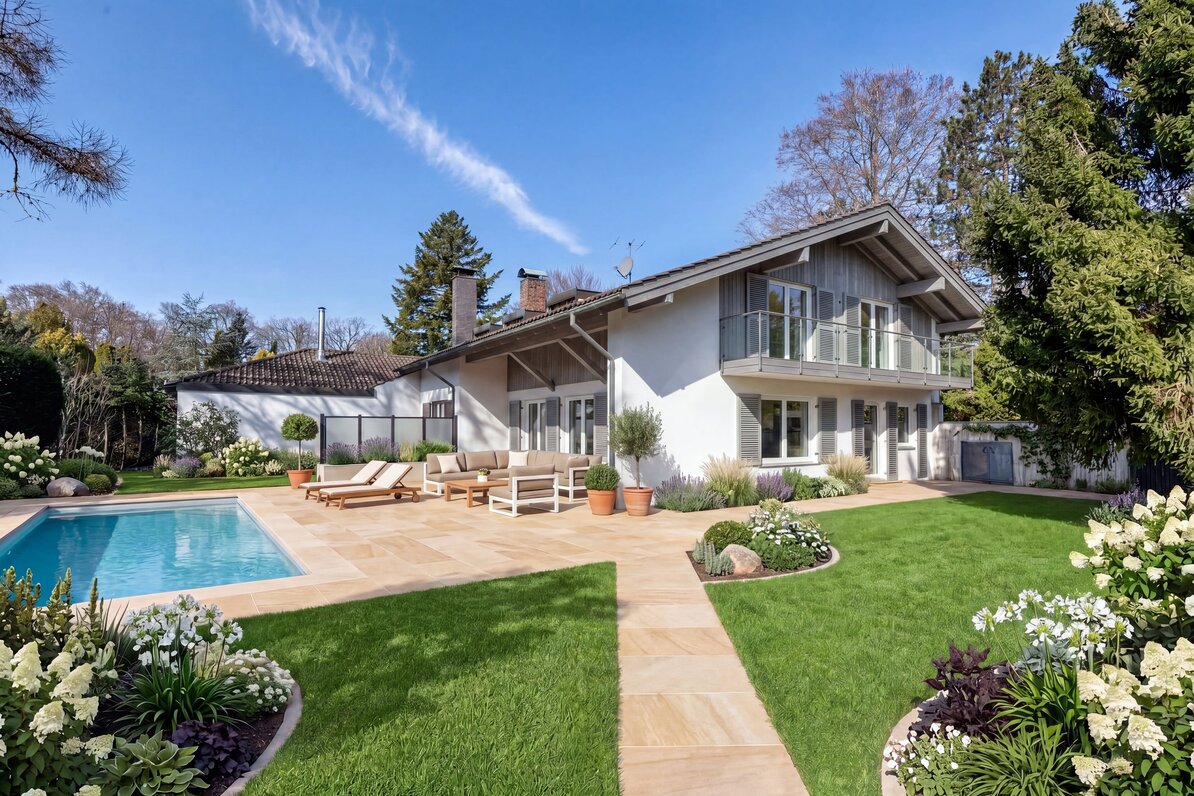 Sonnenterrasse und Pool (Visualisierung)
