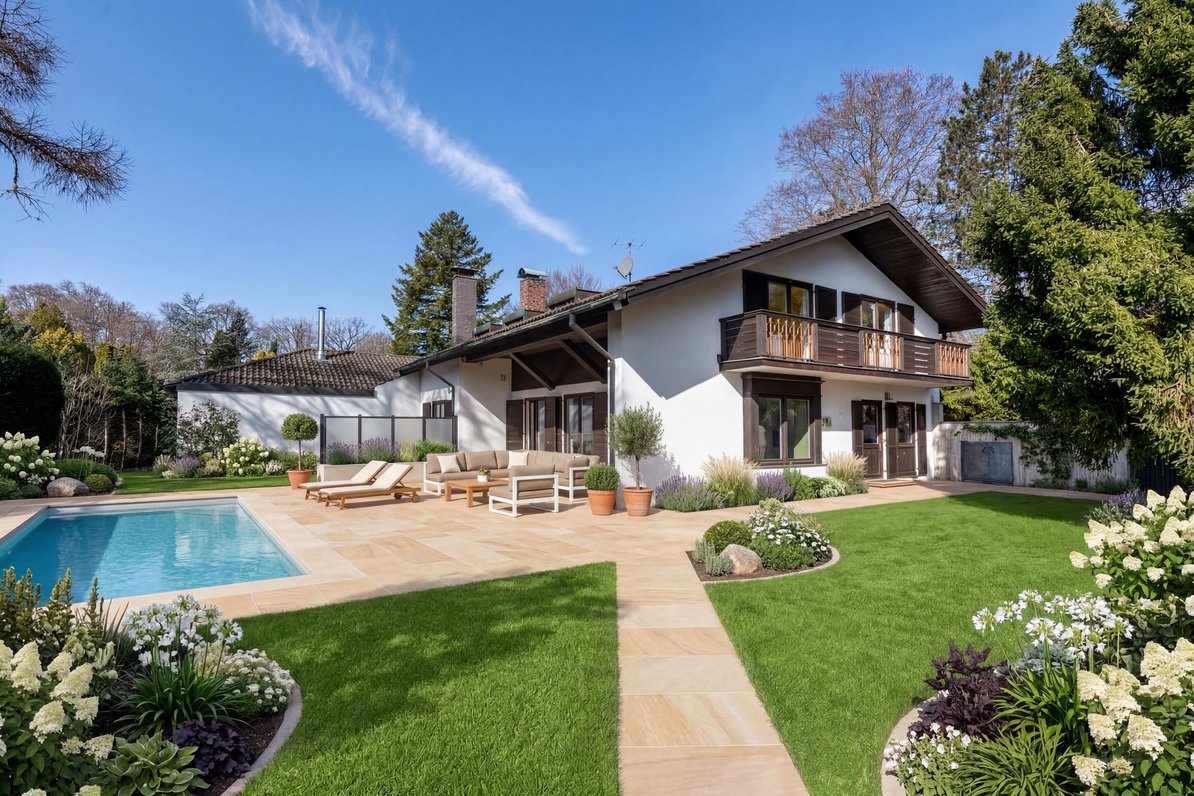 Sonnenterrasse und Pool (Visualisierung)
