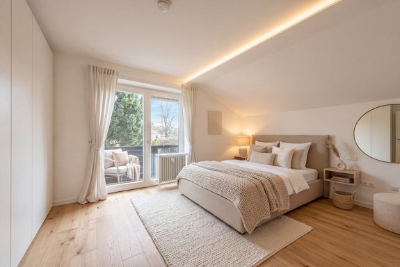 Schlafzimmer mit Zugang zum Balkon (virtuell möbliert)