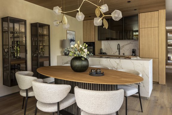 Dining area with open kitchen