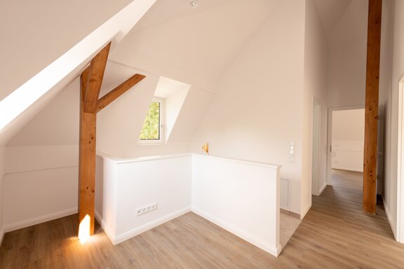 Bright hallway with half-timbered charm