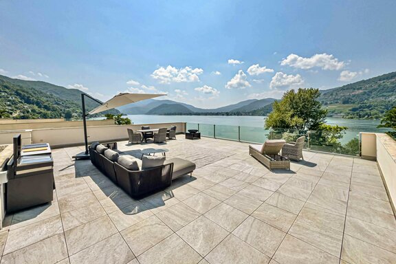 Panoramic rooftop terrace with spectacular lake views
