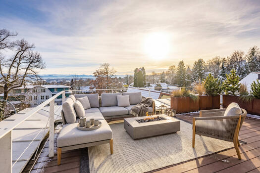 Roof terrace with lake and mountain views