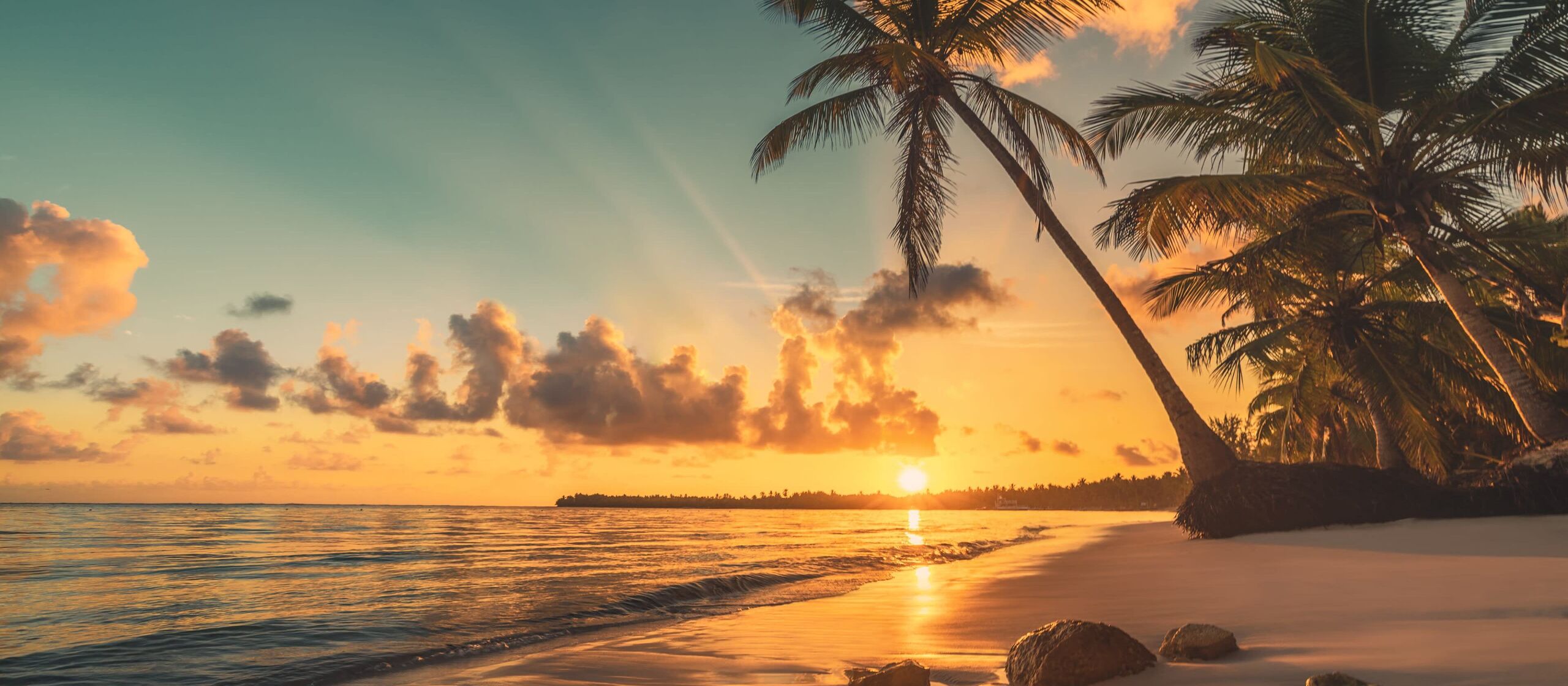 A Caribbean beach at sunset