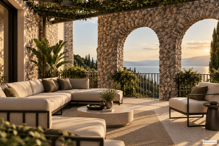 Terrace with a sweeping view of the lake