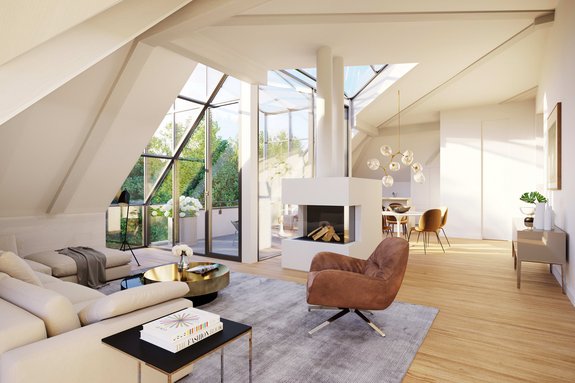 Living room with fireplace