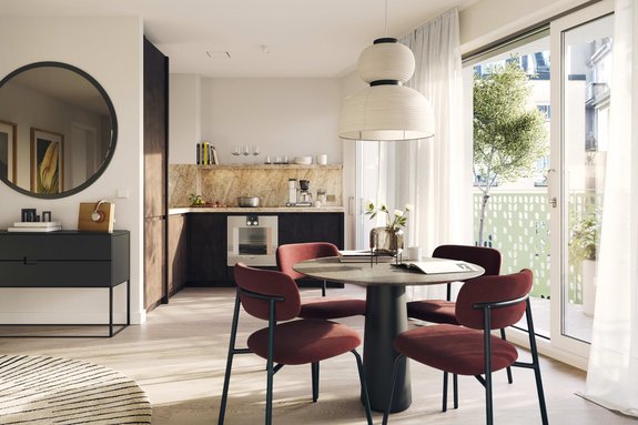 Open living and dining area