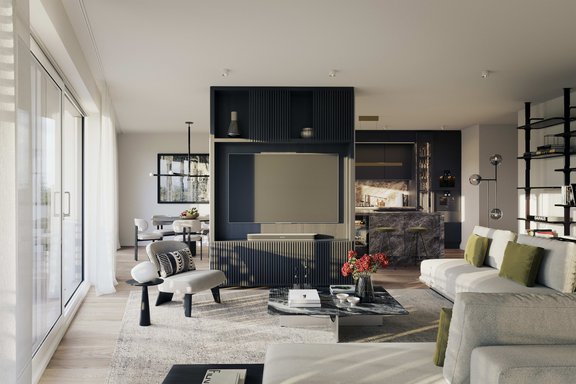 Elegant living and dining area