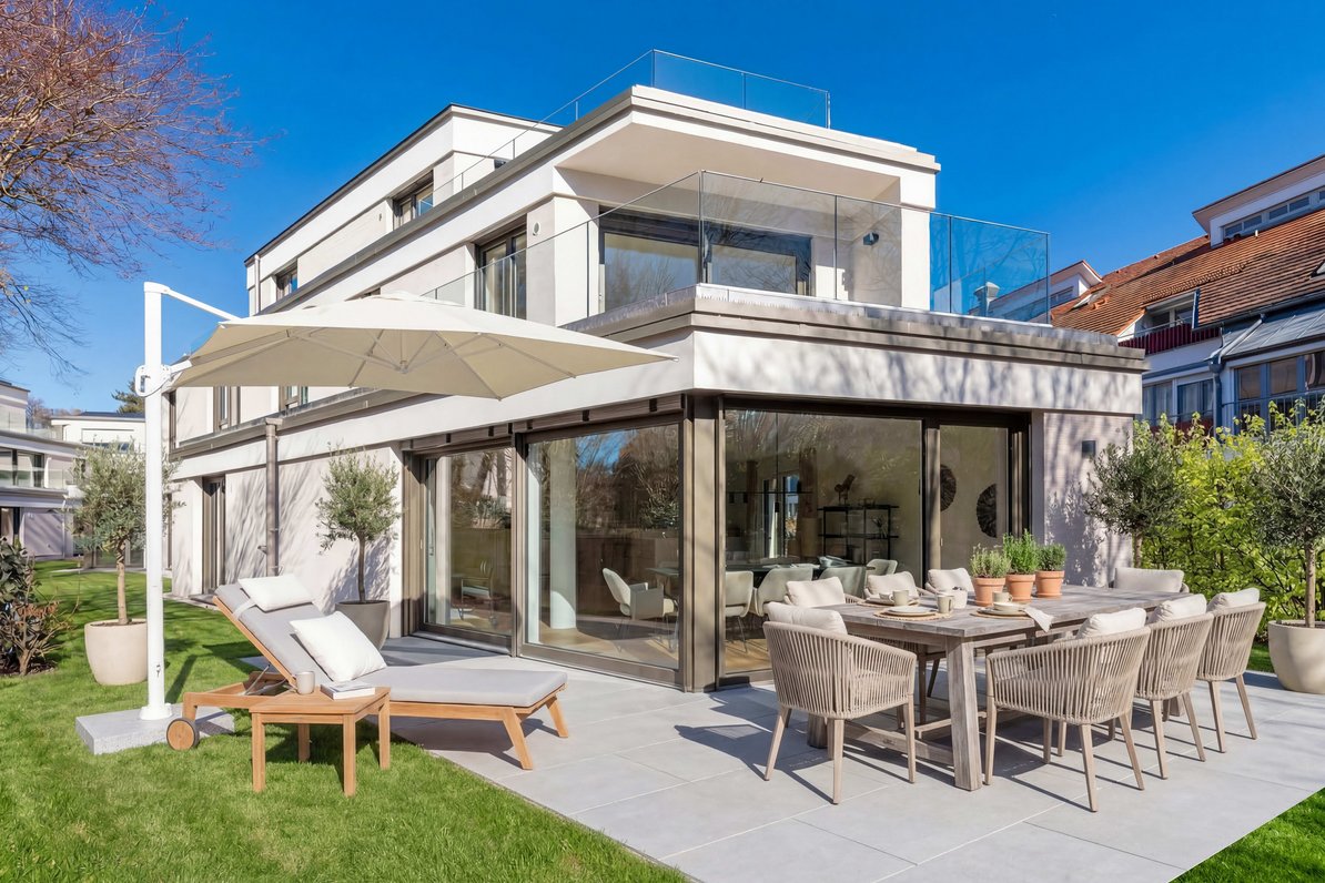 Musterwohnung - Gartenansicht (KI bearbeitet)