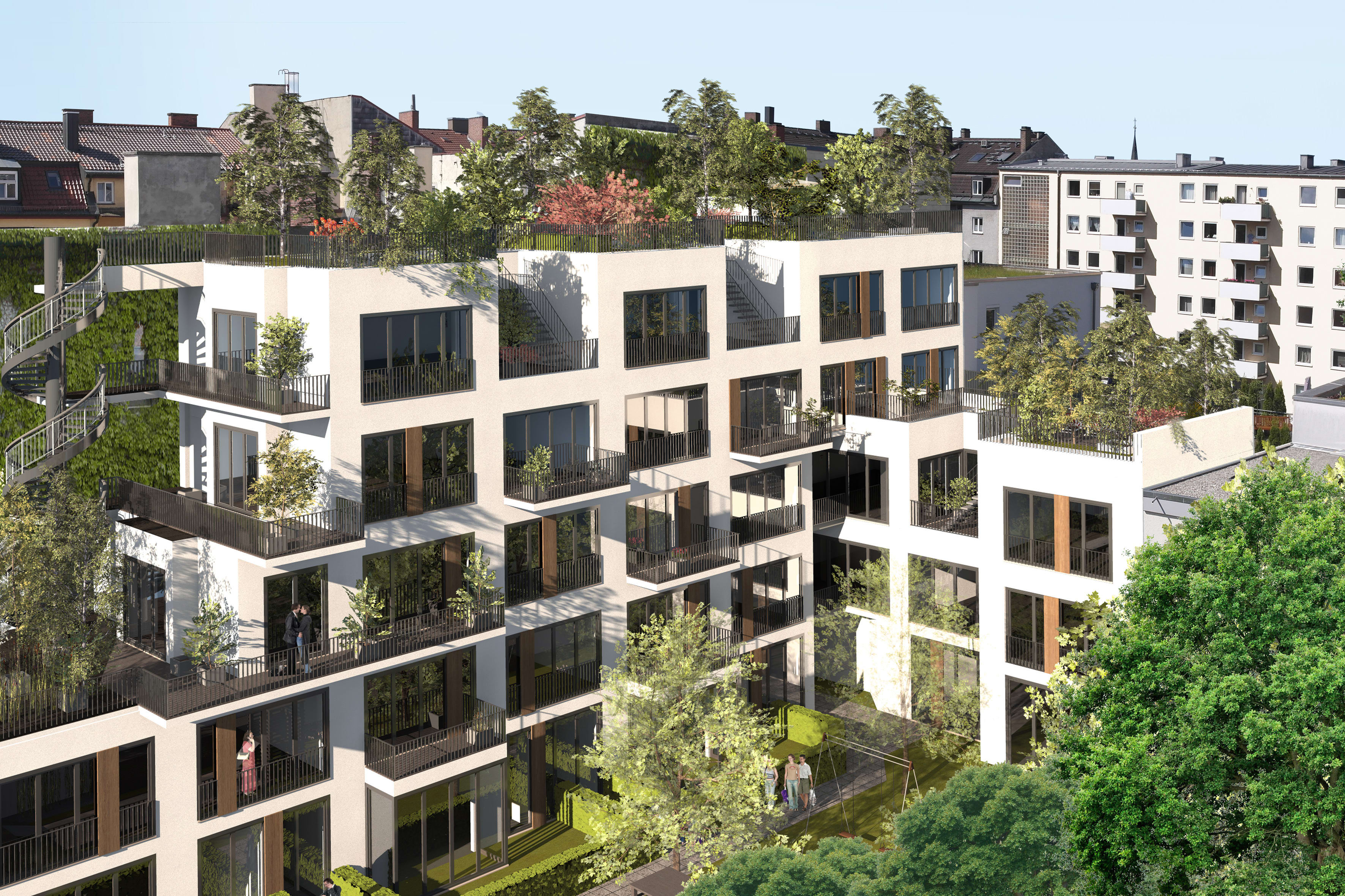 Modern courtyard architecture near Prinzregentenplatz Riedel real