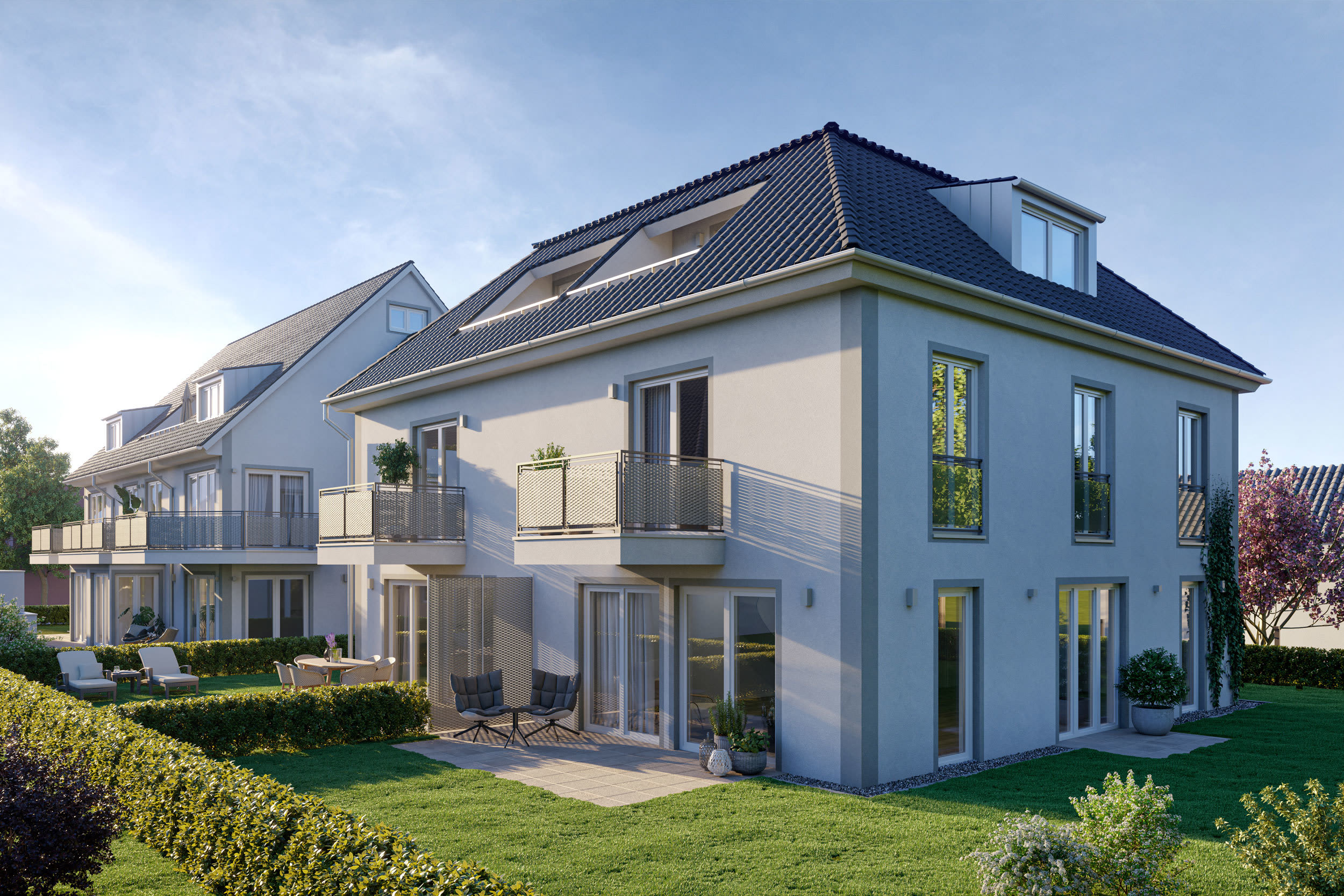 Moderne Wohnungen und familienfreundliche Stadthäuser in klassischer
