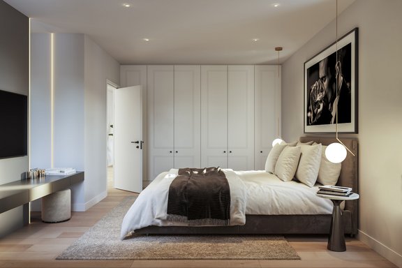 Light, restrained basic tones meet striking accents in dark stainless steel and aluminum