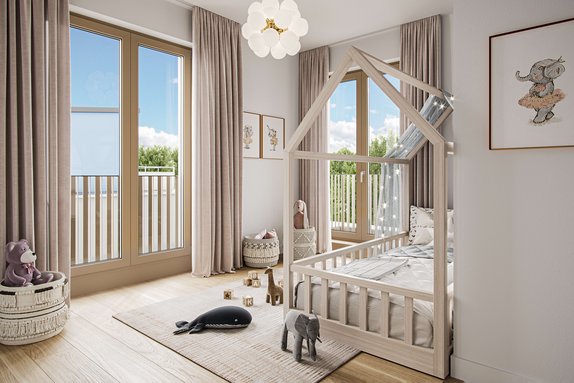Viel Sonne und herrlich weite Blicke bietet das Kinderzimmer,  Penthouse-Wohnung