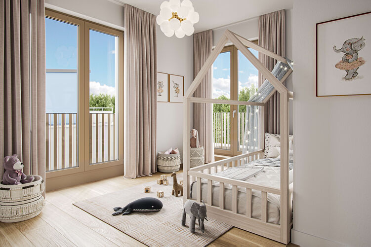 The children's room offers a lot of sun and wonderful wide views, penthouse apartment