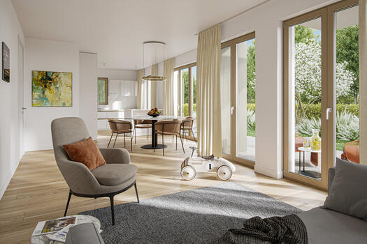 French doors lead from the living/dining area onto the sunny terrace, garden flat