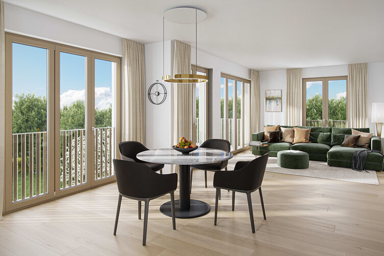 The attractive living/dining area is extended by a balcony