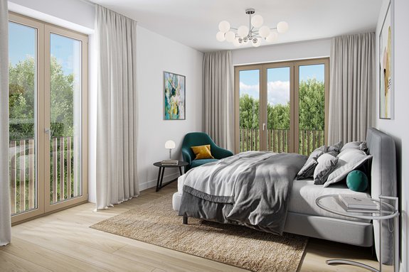 Luftig und komfortabel zeigt sich das Schlafzimmer