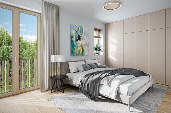 Ideal geschnittenes Schlafzimmer mit reichlich Stellflächen