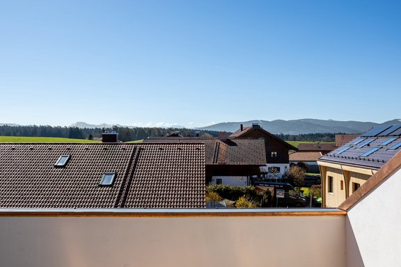 Blick zur idyllischen Berglandschaft